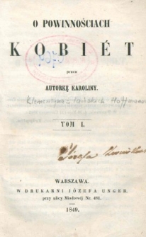 O powinnościach kobi&eacute;t. T. 1
