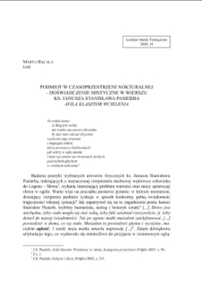 PODMIOT W CZASOPRZESTRZENI NOKTURALNEJ&ndash; DOŚWIADCZENIE MISTYCZNE W WIERSZU KS. JANUSZA STANISŁAWA PASIERBA "AVILA KLASZTOR WCIELENIA"