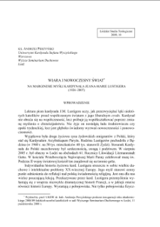 WIARA I NOWOCZESNY ŚWIAT NA MARGINESIE MYŚLI KARDYNAŁA JEANA-MARIE LUSTIGERA (1926–2007)
