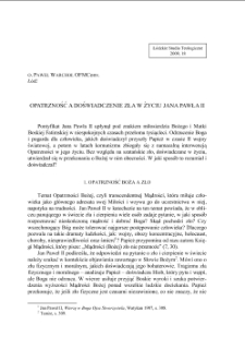OPATRZNOŚĆ A DOŚWIADCZENIE ZŁA W ŻYCIU JANA PAWŁA II