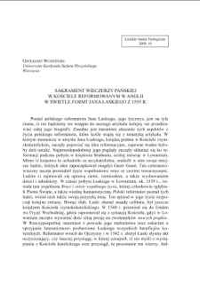 SAKRAMENT WIECZERZY PAŃSKIEJ W KOŚCIELE REFORMOWANYM W ANGLII W ŚWIETLE FORMY JANA ŁASKIEGO Z 1555 R.