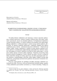 KOMPETENCJE KIEROWNIKA URZĘDU STANU CYWILNEGO PRZY ZAWIERANIU MAŁŻEŃSTWA KONKORDATOWEGO