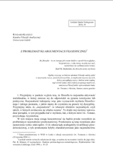 Z PROBLEMATYKI ARGUMENTACJI FILOZOFICZNEJ