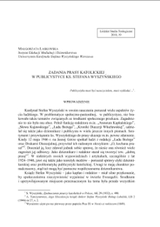 ZADANIA PRASY KATOLICKIEJ W PUBLICYSTYCE KS. STEFANA WYSZYŃSKIEGO