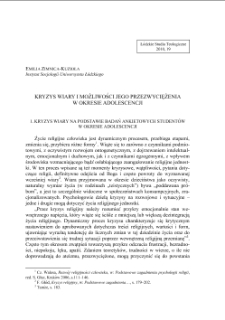 KRYZYS WIARY I MOŻLIWOŚCI JEGO PRZEZWYCIĘŻENIA W OKRESIE ADOLESCENCJI