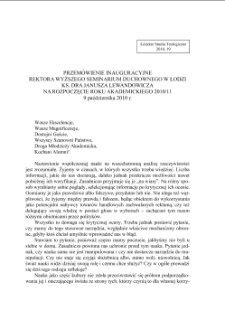 PRZEM&Oacute;WIENIE INAUGURACYJNE REKTORA WYŻSZEGO SEMINARIUM DUCHOWNEGO W ŁODZI KS. DRA JANUSZA LEWANDOWICZANA ROZPOCZĘCIE ROKU AKADEMICKIEGO 2010/11, 9 października 2010 r.