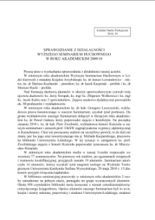 SPRAWOZDANIE Z DZIAŁALNOŚCI WYŻSZEGO SEMINARIUM DUCHOWNEGO W ROKU AKADEMICKIM 2009/10