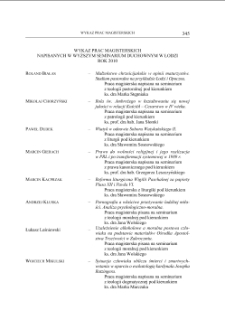 WYKAZ PRAC MAGISTERSKICH NAPISANYCH W WYŻSZYM SEMINARIUM DUCHOWNYM W ŁODZI ROK 2010