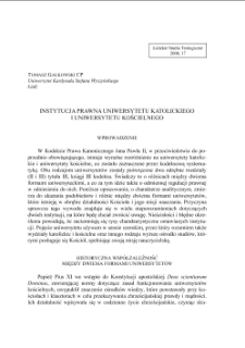INSTYTUCJA PRAWNA UNIWERSYTETU KATOLICKIEGO I UNIWERSYTETU KOŚCIELNEGO