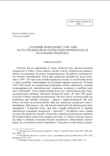 „TYGODNIK WARSZAWSKI” (1945–1948) NA TLE POLSKIEJ PRASY KATOLICKIEJ PIERWSZYCH LAT PO II WOJNIE ŚWIATOWE