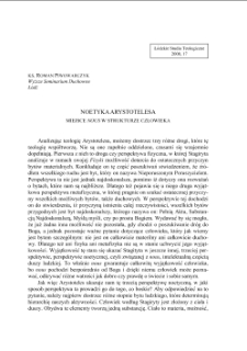 NOETYKA ARYSTOTELESA. MIEJSCE NOUS W STRUKTURZE CZŁOWIEKA