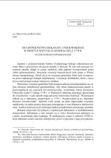 DUCHOWIEŃSTWO DEKANATU UNIEJOWSKIEGO W ŚWIETLE WIZYTACJI GENERALNEJ Z 1779 R. STUDIUM PROZOTOPOGRAFICZNE