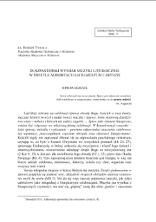 DUSZPASTERSKI WYMIAR MUZYKI LITURGICZNEJ W ŚWIETLE ADHORTACJI SACRAMENTUM CARITATIS