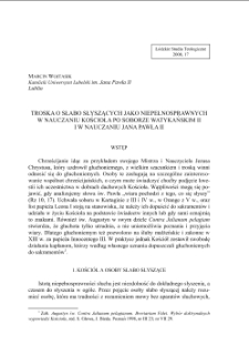 TROSKA O SŁABO SŁYSZĄCYCH JAKO NIEPEŁNOSPRAWNYCH W NAUCZANIU KOŚCIOŁA PO SOBORZE WATYKAŃSKIM II I W NAUCZANIU JANA PAWŁA II