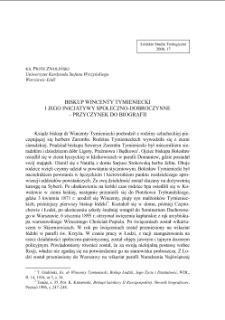 BISKUP WINCENTY TYMIENIECKI I JEGO INICJATYWY SPOŁECZNO-DOBROCZYNNE– PRZYCZYNEK DO BIOGRAFII