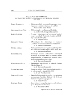 WYKAZ PRAC MAGISTERSKICH NAPISANYCH W WYŻSZYM SEMINARIUM DUCHOWNYM W ŁODZI ROK 2008