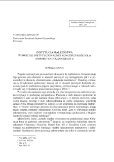 INSTYTUCJA MAŁŻEŃSTWA W ŚWIETLE INSTYTUCJONALNEJ KONCEPCJI KOŚCIOŁA SOBORU WATYKAŃSKIEGO II