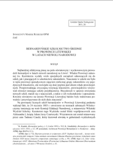 BERNARDYŃSKIE SZKOLNICTWO ŚREDNIE W PROWINCJI LITEWSKIEJ W LATACH NIEWOLI NARODOWEJ