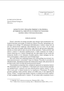 KENOTYCZNY ZWIĄZEK ŚMIERCI CZŁOWIEKA ZE ŚMIERCIĄ CHRYSTUSA W ŚWIETLE TEOLOGII HANSA URSA VON BALTHASARA