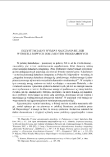 EGZYSTENCJALNY WYMIAR NAUCZANIA RELIGII W ŚWIETLE NOWYCH DOKUMENT&Oacute;W PROGRAMOWYCH