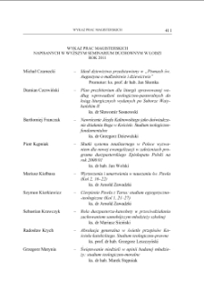 WYKAZ PRAC MAGISTERSKICH NAPISANYCH W WYŻSZYM SEMINARIUM DUCHOWNYM W ŁODZI ROK 2011