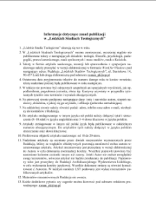 Informacje dotyczące zasad publikacji w &bdquo;Ł&oacute;dzkich Studiach Teologicznych&rdquo;