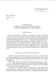 VERSUS DEUM – KIERUNEK CELEBRACJI MSZY ŚWIĘTEJ W DWÓCH FORMACH RYTU RZYMSKIEGO