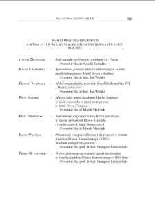 WYKAZ PRAC MAGISTERSKICH NAPISANYCH W WYŻSZYM SEMINARIUM DUCHOWNYM W ŁODZI. ROK 2012