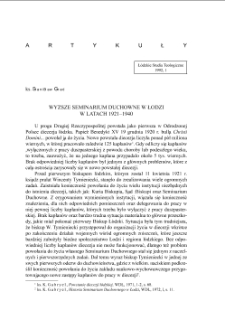 WYŻSZE SEMINARIUM DUCHOWNE W ŁODZI W LATACH 1921&ndash;1940