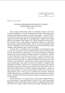 WYŻSZE SEMINARIUM DUCHOWNE W ŁODZI PO PRZERWIE OKUPACYJNEJ 1945–1947