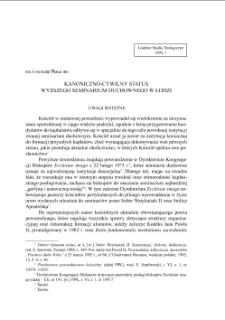 KANONICZNO-CYWILNY STATUS WYŻSZEGO SEMINARIUM DUCHOWNEGO W ŁODZI