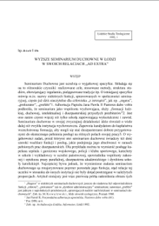 WYŻSZE SEMINARIUM DUCHOWNE W ŁODZI W SWOICH RELACJACH &bdquo;AD EXTRA&rdquo;