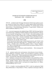 DIARIUSZ WYDARZEŃ SEMINARYJNYCH WRZESIEŃ 1990 – CZERWIEC 1991