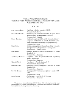 WYKAZ PRAC MAGISTERSKICH WYKONANYCH W WYŻSZYM SEMINARIUM DUCHOWNYM W ŁODZI W LATACH 1990&ndash;1992