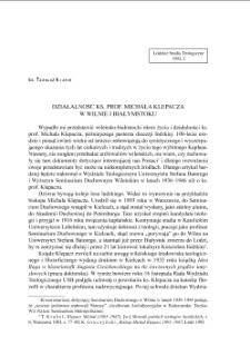 DZIAŁALNOŚĆ KS. PROF. MICHAŁA KLEPACZA W WILNIE I BIAŁYMSTOKU