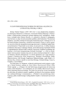 O ZAINTERESOWANIACH BISKUPA MICHAŁA KLEPACZA LITERATURĄ POLSKĄ I OBCĄ