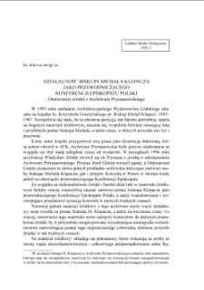 DZIAŁALNOŚĆ BISKUPA MICHAŁA KLEPACZA JAKO PRZEWODNICZĄCEGO KONFERENCJI EPISKOPATU POLSKI. Om&oacute;wienie źr&oacute;deł z Archiwum Prymasowskiego