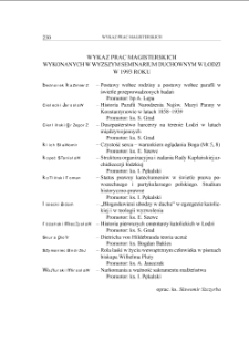 WYKAZ PRAC MAGISTERSKICH WYKONANYCH W WYŻSZYM SEMINARIUM DUCHOWNYM W ŁODZI W 1993 ROKU