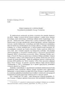 TEKST SAKRALNY A POTOCZNOŚĆ. Na podstawie przekład&oacute;w Nowego Testamentu