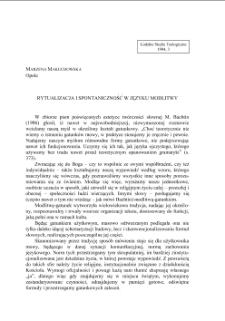 RYTUALIZACJA I SPONTANICZNOŚĆ W JĘZYKU MODLITWY