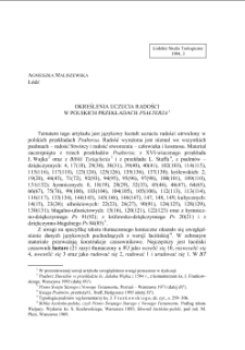 OKREŚLENIA UCZUCIA RADOŚCI W POLSKICH PRZEKŁADACH PSAŁTERZA