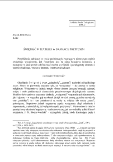 ŚWIĘTOŚĆ W TEATRZE I W DRAMACIE POETYCKIM