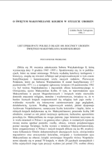 O ŚWIĘTYM MAKSYMILIANIE KOLBEM W STULECIE URODZIN