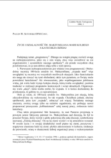 ŻYCIE I DZIAŁALNOŚĆ ŚW. MAKSYMILIANA MARII KOLBEGO A KATECHEZA DZISIAJ
