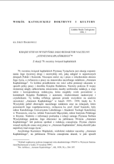 KSIĄDZ STEFAN WYSZYŃSKI JAKO REDAKTOR NACZELNY&bdquo;ATENEUM KAPŁAŃSKIEGO&rdquo; Z okazji 70. rocznicy święceń kapłańskich