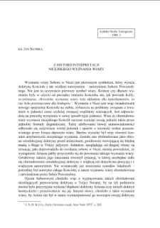 Z HISTORII INTERPRETACJI NICEJSKIEGO WYZNANIA WIARY