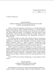 SPRAWOZDANIEZ DZIAŁALNOŚCI INSTYTUTU TEOLOGICZNEGO W ŁODZIW ROKU AKADEMICKIM 1993/94