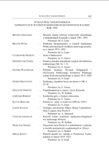WYKAZ PRAC MAGISTERSKICH NAPISANYCH W WYŻSZYM SEMINARIUM DUCHOWNYM W ŁODZI ROK 1994