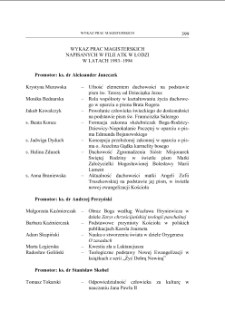 WYKAZ PRAC MAGISTERSKICH NAPISANYCH W FILII ATK W ŁODZI W LATACH 1993–1994