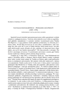 NATALIA HAN-ILGIEWICZ – PEDAGOG LECZNICZY (1895–1978) WSPOMNIENIE W SETNĄ ROCZNICĘ URODZIN